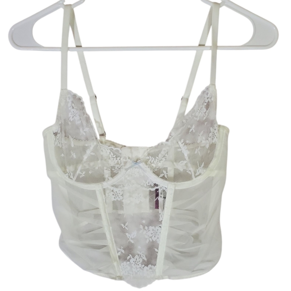 2217 * Adore Me Avara Cropped Bustier White Lace Mesh Size 32D